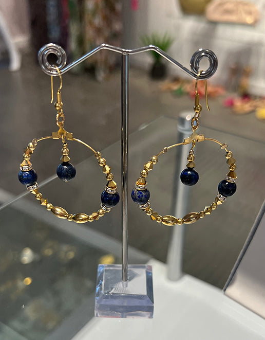 Gold/Lapis Tear Drop Earrings