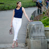 White Fringed Hem Capris Jeans - Ceniajeans