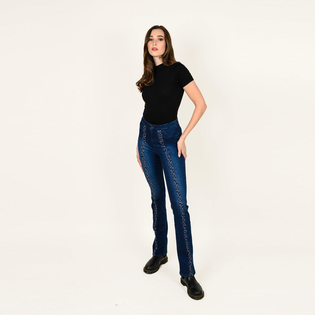 Laced Up Leg Print Insert Skinny - Ceniajeans